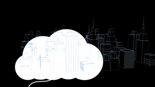 Animation Clouds Digital Icons City Drawing Black Background Global Digital — Stock Video