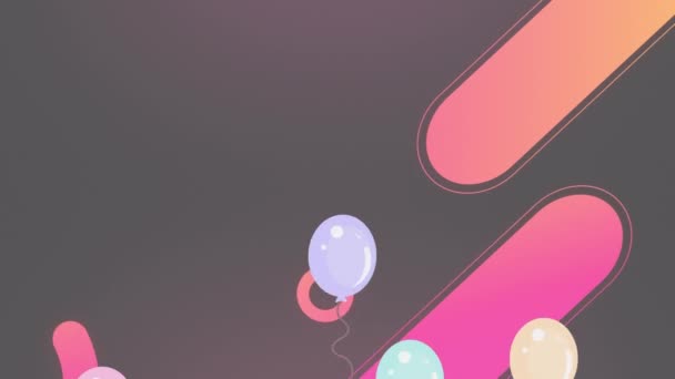 Animation Von Luftballons Und Abstrakten Formen Auf Grauem Hintergrund Party — Stockvideo