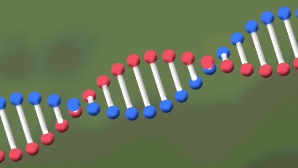 緑色の背景に回転するDna鎖のアニメーション 科学と研究の概念をデジタルで生成し — ストック動画