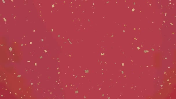 Animação Confetes Ouro Caindo Sobre Fundo Vermelho Celebração Festa Conceito — Vídeo de Stock
