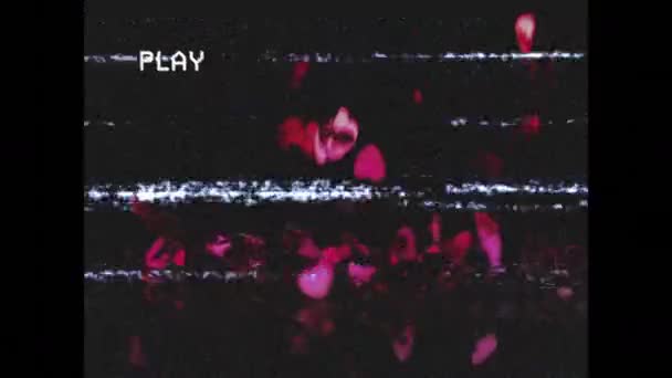 Ekranda Arızalı Dijital Arayüzün Canlandırılması Siyah Arkaplanda Kalpler Sevgililer Günü — Stok video