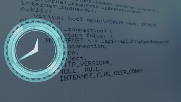 Animación Del Reloj Que Mueve Rápidamente Sobre Procesamiento Datos Digitales — Vídeos de Stock