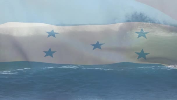 Animation Flag Honduras Waving Sun Waves Breaking Sea Patriotism Holidays — Stock videók