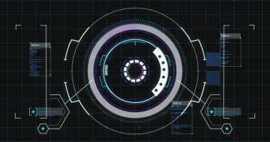 Siyah arkaplanda tarama ve veri işleme şebekesinin resmi. dijital arayüz küresel bağlantı ve dijital olarak oluşturulan iletişim konsepti.