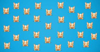 Mavi arka plandaki şirin kedilerin kompozisyonu. hayvan, eğlence ve doğa kavramı dijital olarak oluşturulmuş görüntü.