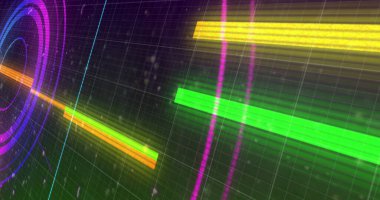 Izgara arkaplan üzerinde işaretleyiciler ile parlayan çok renkli tarama görüntüsü. dijital arayüz küresel bağlantı ve dijital olarak oluşturulan iletişim konsepti.