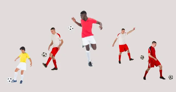 Composición Del Grupo Jugadores Fútbol Masculino Sobre Fondo Blanco Concepto — Foto de Stock