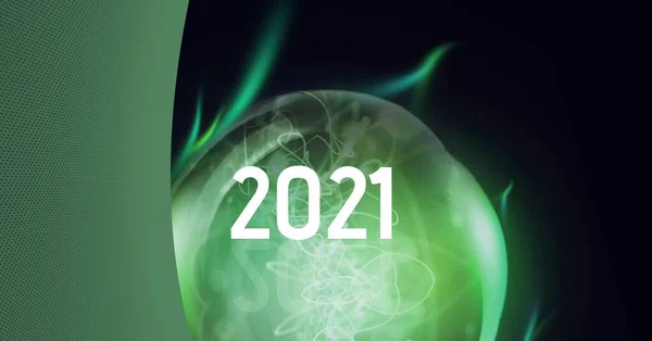 Samenstelling Van 2021 Groen Verlichte Gloeilamp Mondiaal Digitaal Interface Technologie — Stockfoto