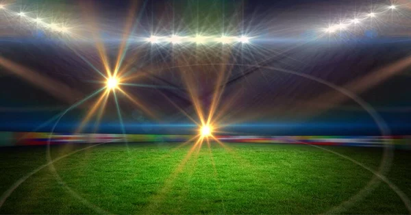 Samenstelling Van Leeg Stadion Met Kleurrijke Lichten Zwarte Achtergrond Digitaal — Stockfoto
