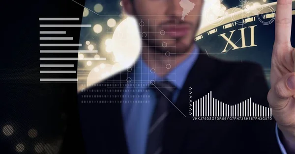 Animation Data Processing Businessman Touching Screen Global Business Digital Interface — Stock Photo, Image