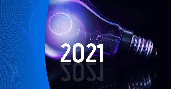 Samenstelling Van 2021 Paars Verlichte Gloeilamp Mondiaal Digitaal Interface Technologie — Stockfoto