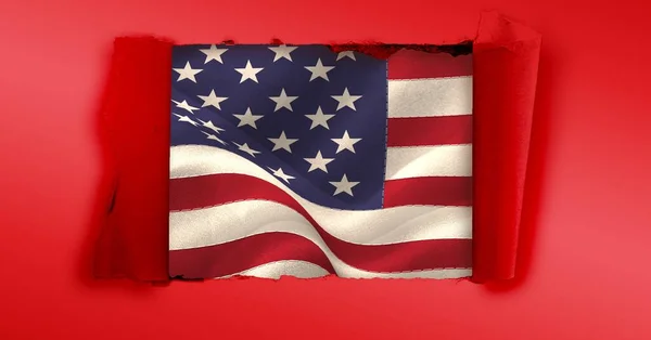 Composición Del Rectángulo Roto Papel Rojo Que Revela Bandera Americana — Foto de Stock