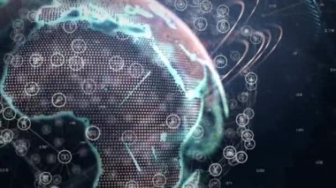 Küre ve bağlantı ağının animasyonu. küresel dijital arayüz, teknoloji ve ağ konsepti dijital olarak oluşturulmuş video.