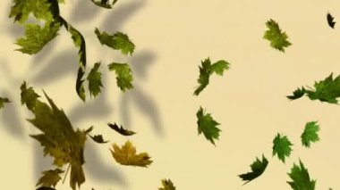 Animation of autumn leaves falling on yellow background. nature and sustainability concept digitally generated video.