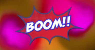 Kırmızı patlamada parlak pembe ve turuncu bulanıklıkta kısa mesaj patlaması. kutlama ve eğlence iletişim konsepti, dijital olarak oluşturulmuş video.