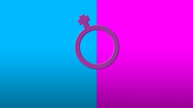 Pembe ve mavi renkli kadın cinsiyet sembolünün animasyonu. İnsan hakları ve cinsiyet eşitliği, dijital olarak üretilen animasyon.