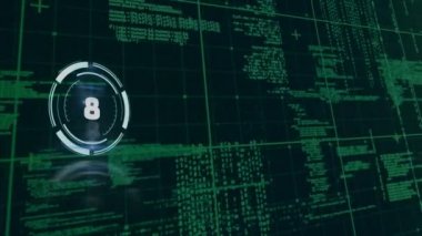 Dijital veri işleme için geri sayımla birlikte tarama alanının animasyonu. küresel teknoloji, bağlantılar ve dijital arayüz konsepti dijital olarak oluşturulmuş video.