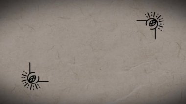 Antik belge yakma animasyonu ve siyah arka planda beyaz halkalar. pozitif duygular, yeni başlangıçlar, kutlama ve refah konsepti, dijital olarak oluşturulmuş video.