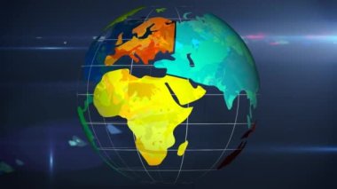Animation of data processing over globe on blue background. global digital interface, technology and networking concept digitally generated video.