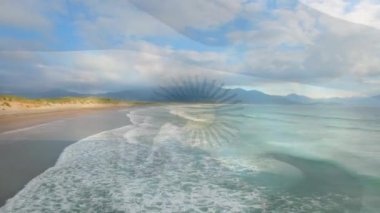 Animation of Argentinian flag waving over sunny seaside. patriotism, summer and holiday concept digitally generated video.