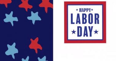 Beyaz üzerine İşçi Bayramı yazılı kırmızı, beyaz ve mavi Amerikan bayrağının animasyonu. Vatanseverlik, bağımsızlık ve kutlama konsepti dijital olarak oluşturulmuş video.