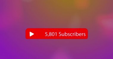 Sosyal medya abonelerinin animasyonu kırmızıda, bulanık morda sayılıyor ve artıyor. küresel iletişim, sosyal medya ve dijital arayüz kavramı, dijital olarak oluşturulmuş video.