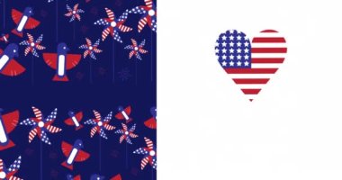 Beyaz, kırmızı, beyaz ve mavi Amerikan bayrağının canlandırması. Vatanseverlik, bağımsızlık ve kutlama konsepti dijital olarak oluşturulmuş video.