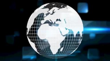 Animation of globe spinning over digital screens. global digital interface, technology and networking concept digitally generated video.