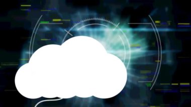 Arka planda tarama kapsamındaki bulutların ve dijital simgelerin canlandırılması. küresel dijital arayüz, teknoloji ve ağ konsepti dijital olarak oluşturulmuş video.