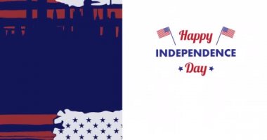 Beyaz üzerine bağımsızlık günü metni olan kırmızı, beyaz ve mavi Amerikan bayrağının animasyonu. Vatanseverlik, bağımsızlık ve kutlama konsepti dijital olarak oluşturulmuş video.