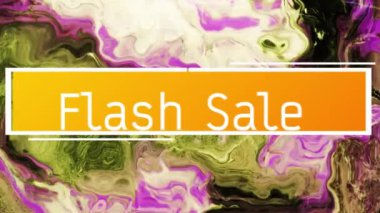Animation of text flash sale in orange banner, over swirling pink and green background. retail trade sale communication concept, digitally generated video.