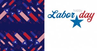 Beyaz üzerine İşçi Bayramı yazılı kırmızı, beyaz ve mavi Amerikan bayrağının animasyonu. Vatanseverlik, bağımsızlık ve kutlama konsepti dijital olarak oluşturulmuş video.