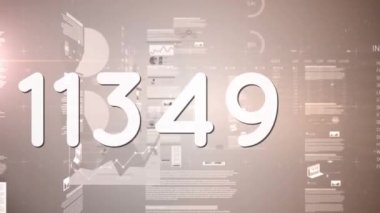 Gri arayüz işleme verileri ve bilgileri sayarak 50.000 'e kadar yükselen sayının animasyonu. küresel iş iletişimi ve dijital arayüz kavramı, dijital olarak oluşturulmuş video.