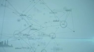 Mavi arkaplan üzerinde ışıldayan noktalarla bağlantı ağının animasyonu. küresel bağlantılar, teknoloji ve dijital arayüz konsepti dijital olarak oluşturulmuş video.