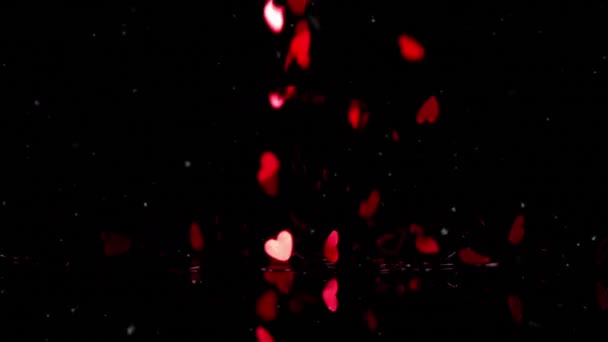 Animation Red Hearts Falling Black Background Valentine Day Love Romance — Stock Video