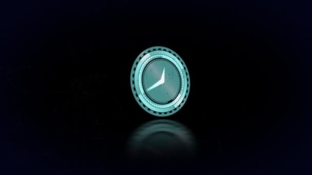 Animation Rotating Blue Clock Fast Moving Hands Black Background New — Stock Video