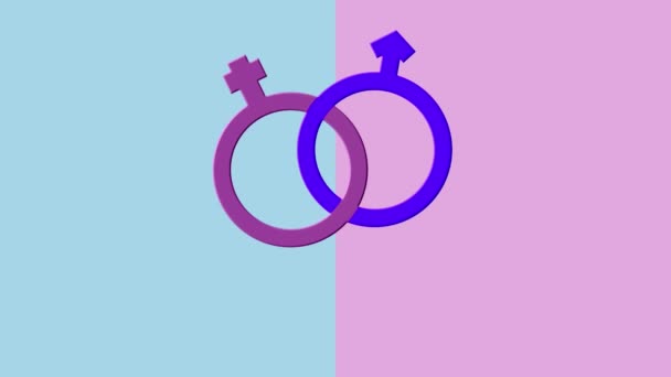 Animatie Van Tekst Heteroseksuele Gekoppelde Roze Paarse Vrouwelijke Mannelijke Gendersymbolen — Stockvideo