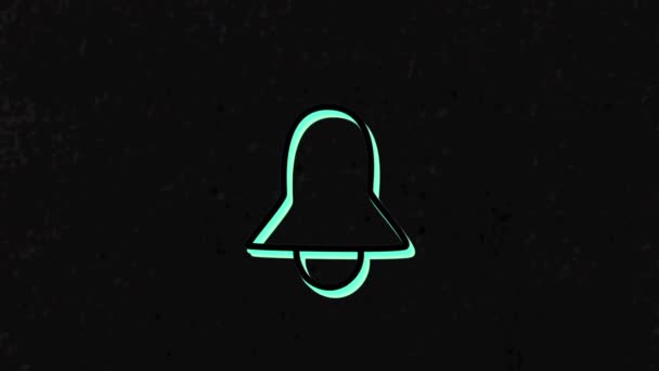 黒の背景に緑のネオンの鐘のシンボルのアニメーション ソーシャルメディアとグローバル通信インターフェース技術の概念はデジタルで生成され — ストック動画