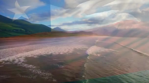 Animação Bandeira Chile Acenando Sobre Praia Ensolarada Mar Patriotismo Feriados — Vídeo de Stock