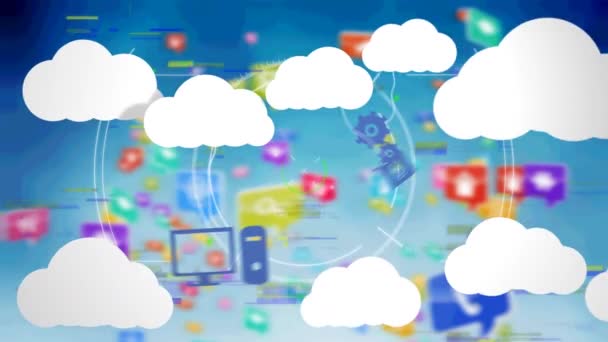 Animazione Della Scansione Dell Ambito Con Cloud Digitali Icone Rete — Video Stock