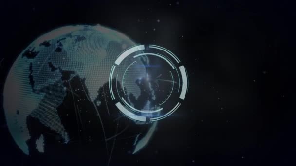 망으로 세계를 스캔하는 애니메이션 글로벌 디지털 인터페이스 디지털 비디오 — 비디오