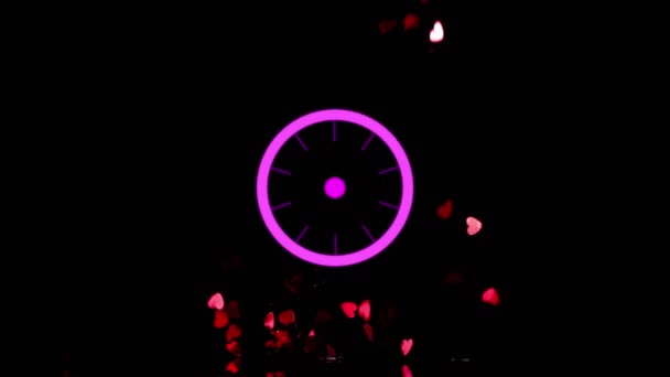 Animation Pink Circles Red Hearts Falling Black Background Valentine Day — Stock Video