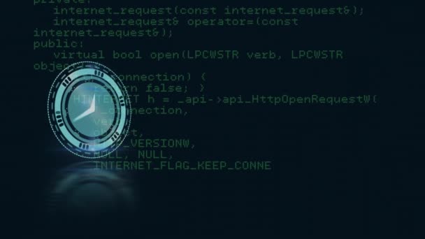 Animace Hodin Pohybujících Rychle Přes Zpracování Digitálních Dat Globální Technologie — Stock video