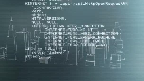 3D城市景观旋转数字数据处理动画 全球技术 连接和数字接口概念 — 图库视频影像