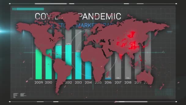 Animation Von Pandemietexten Und Statistiken Über Der Weltkarte Global Covid — Stockvideo