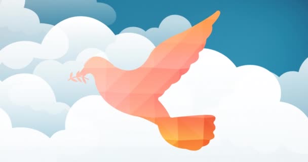 Animación Pájaro Naranja Volando Sobre Nubes Cielo Azul Fondo Concepto — Vídeos de Stock