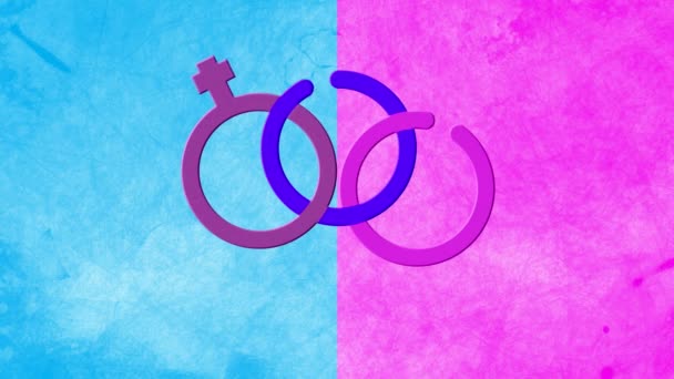 Animation Bisexuell Symbol Lila Och Rosa Kvinna Och Två Manliga — Stockvideo