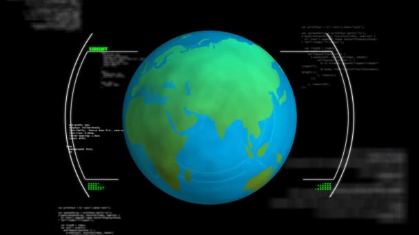 Animazione Dell Elaborazione Dei Dati Ambito Globo Sfondo Nero Interfaccia — Video Stock