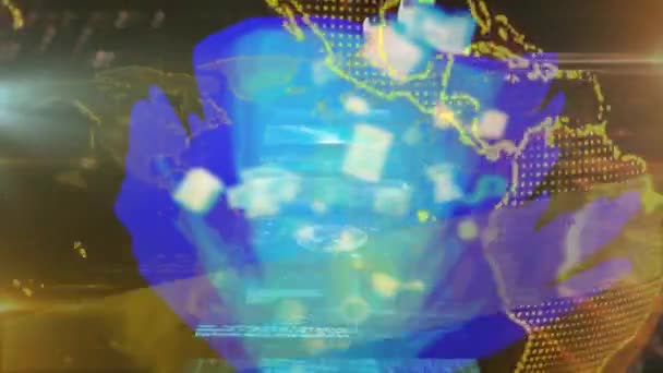 Simgeli Bağlantı Ağlı Dünyanın Animasyonu Küresel Dijital Arayüz Teknoloji Konsepti — Stok video