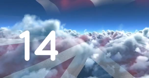 Animace Čísel Měnících Nad Britskou Vlajkou Mraky Globální Připojení Zpracování — Stock video